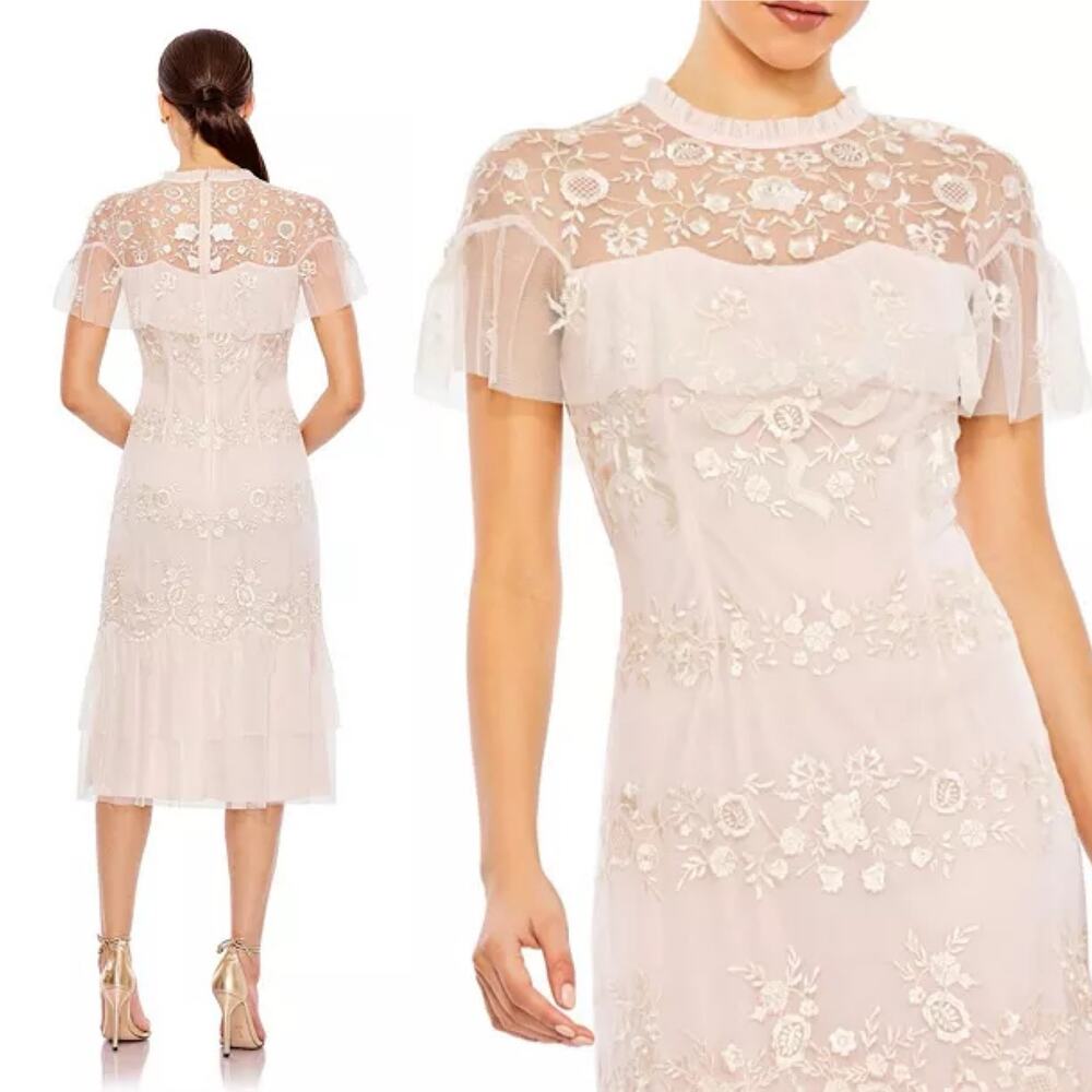 MAC DUGGAL 35147 High Neck Mesh Tier Embroidered Dress Size 10 New MSRP $398